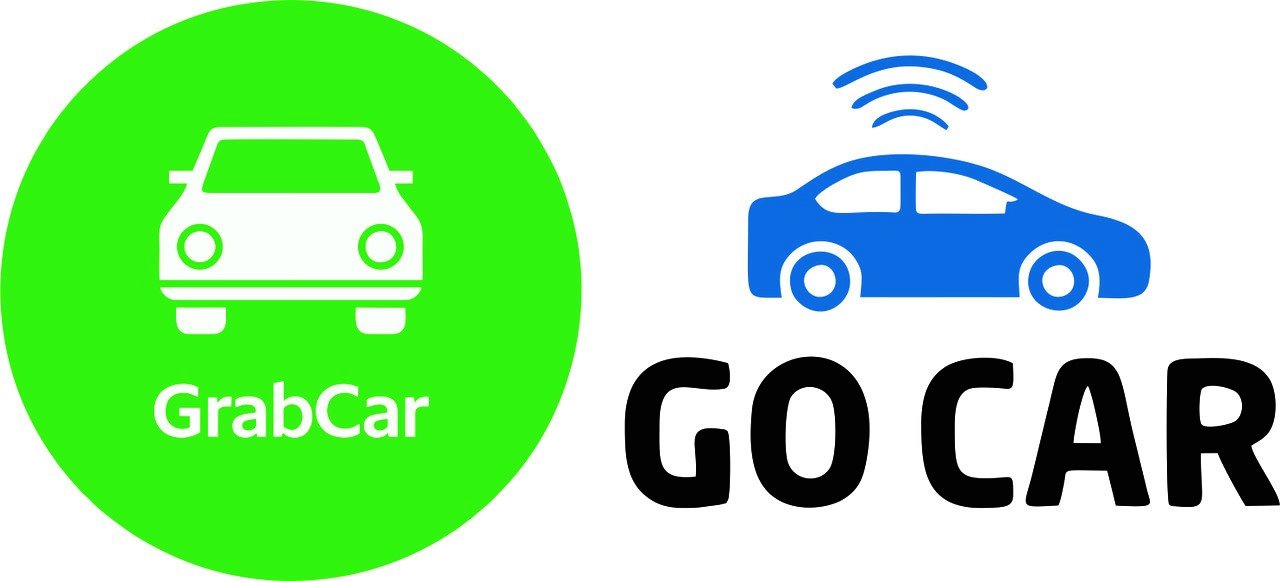 Car go me. Grab car. Car Rental logo GOCAR.